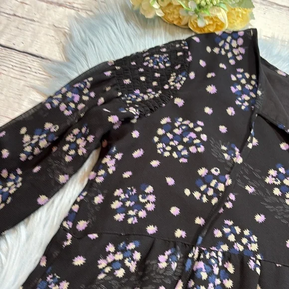 Urban Outfitters V Tie Neck Floral Ruffle Long Sleeve Mini Dress sz S - Picture 3 of 8